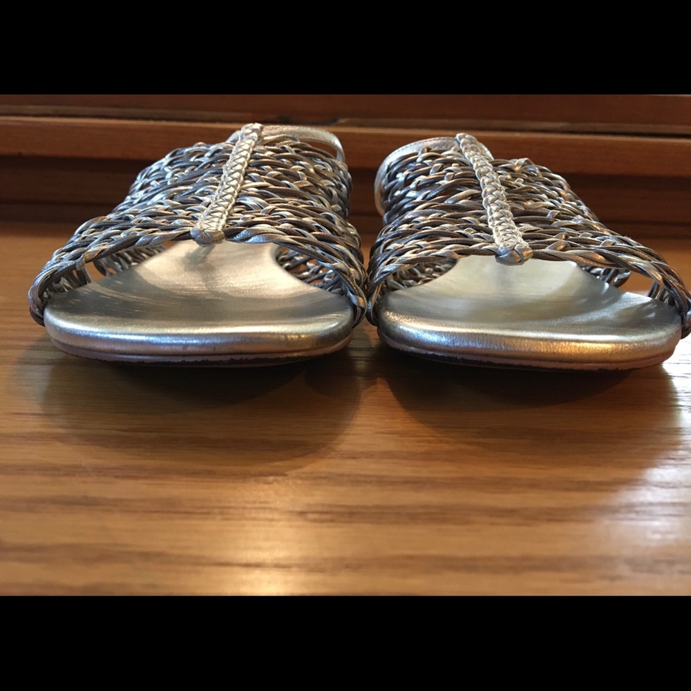 Banana Republic leather sandals | woven silver & gray versatile style - Picture 3 of 8